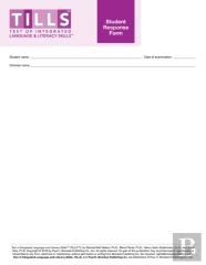 Test Of Integrated Language And Literacy Skillsâ® (Tillsâ®) Student Response Form