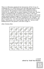 There Is An Illustration (Pixelated) That Demonstrates All The 25 Ways Of Combining Two 4 X 2 Lego Bricks (Each With Eight Pegs) Printed On The Cover Of The Book And On The Frontispiece That Is Printe
