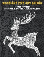 Woodland Bird And Animal - Adult Coloring Book - Hippopotamus, Proboscis, Iguana, Wolves, Other